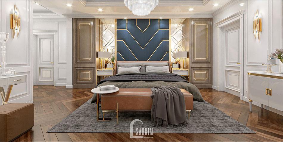 Không gian phòng ngủ trong mẫu thiết kế biệt thự 2 tầng 240m2