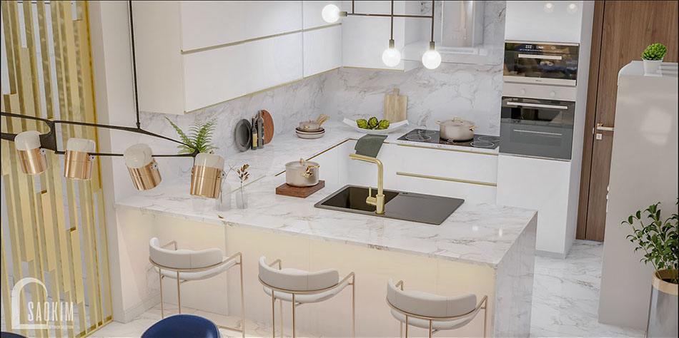 Mẫu thiết kế nội thất phòng bếp biệt thự 2 tầng đẹp 240m2 ở Hải Phòng