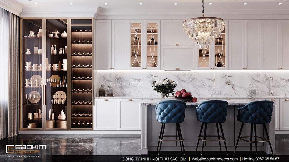 Thiết kế nội thất biệt thự có bể bơi trong nhà - phòng bếp