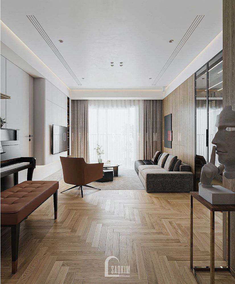 Phòng khách được đón trọn toàn bộ ánh sang tự nhiên từ ban công