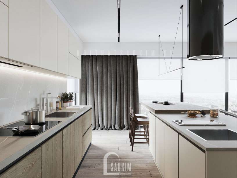 Không gian nội thất bếp ăn của gia đình đầy đủ mọi chức năng, công dụng