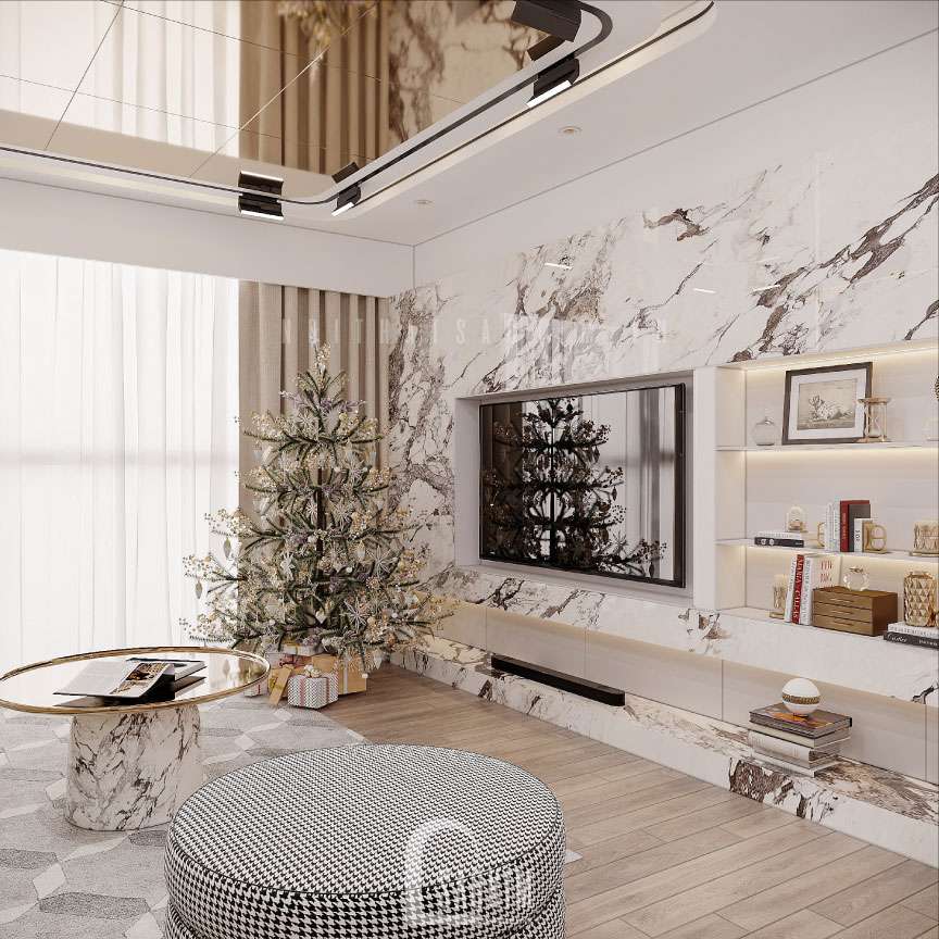 Nội thất không gian phòng khách trong thiết kế căn hộ chung cư The Maxtrix One