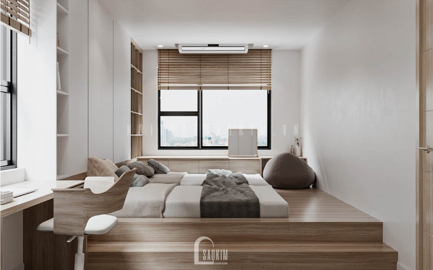 Góc nhìn từ phía bên trong phòng bé nhìn ra cửa sổ