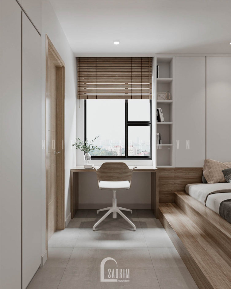 Góc học tập của bé ngay sát cửa sổ