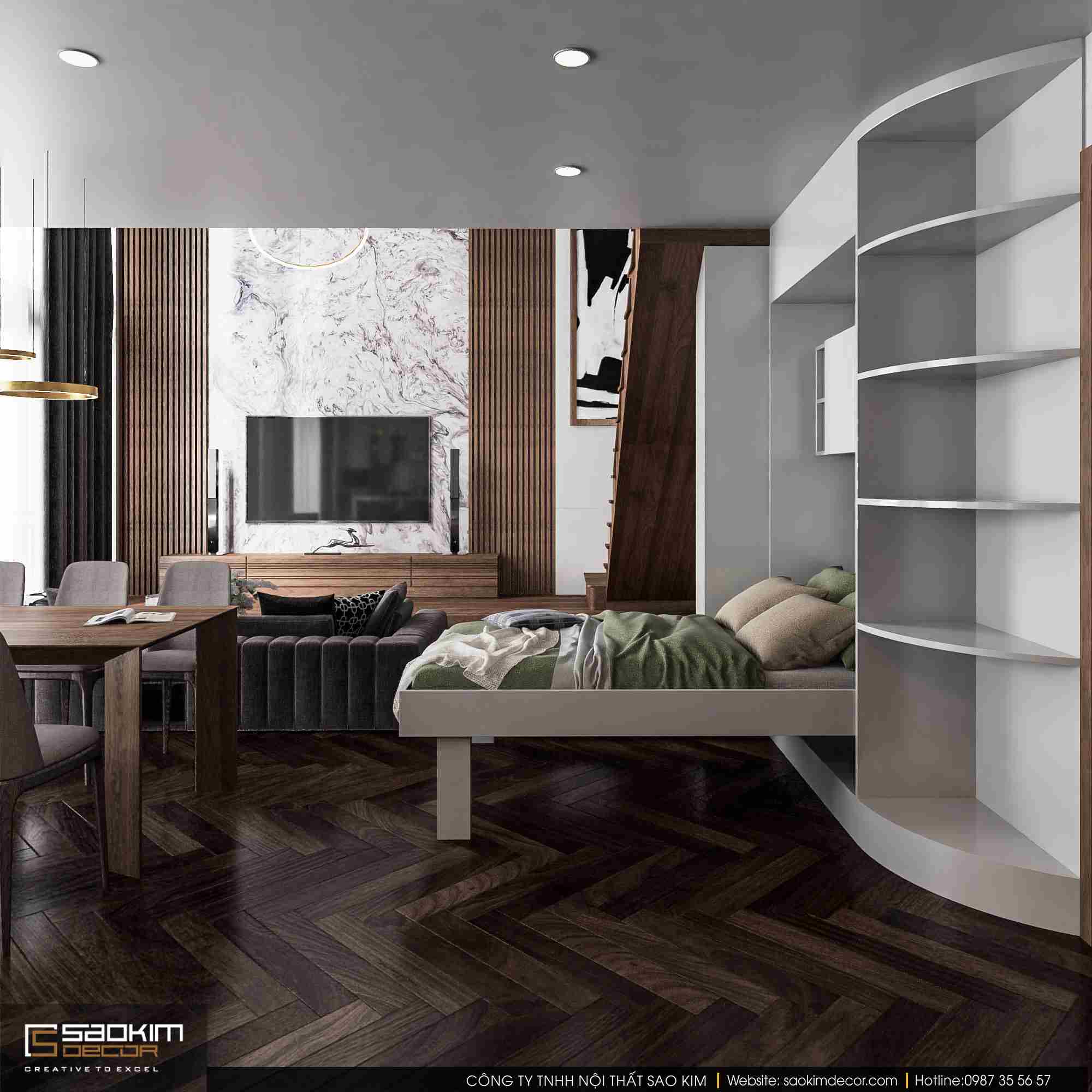 Thiết kế nội thất căn hộ duplex Pentstudio Tây Hồ sử dụng nội thất thông minh