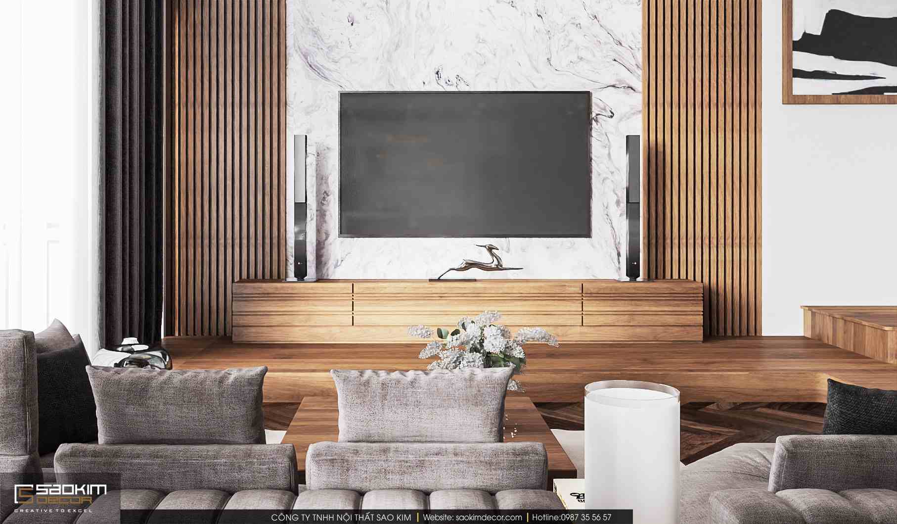 Thiết kế nội thất phòng khách căn hộ duplex Pentstudio Tây Hồ