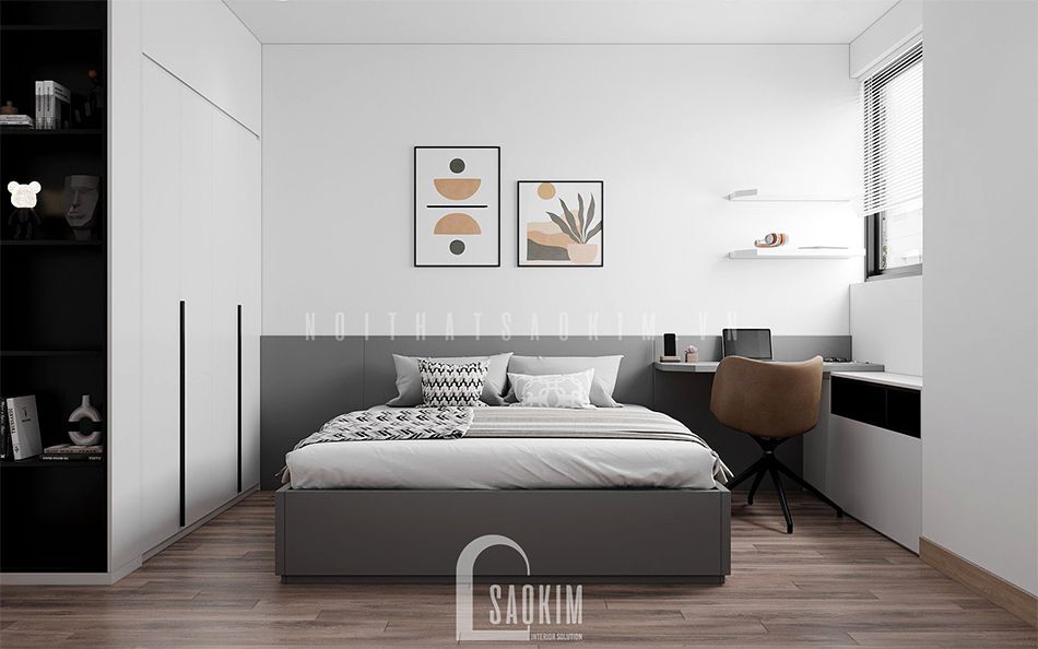 Thiết kế phòng ngủ 2 căn hộ phong cách hiện đại 92m2 Thiên Niên Kỷ (Ha Tay Millennium) gam màu xám