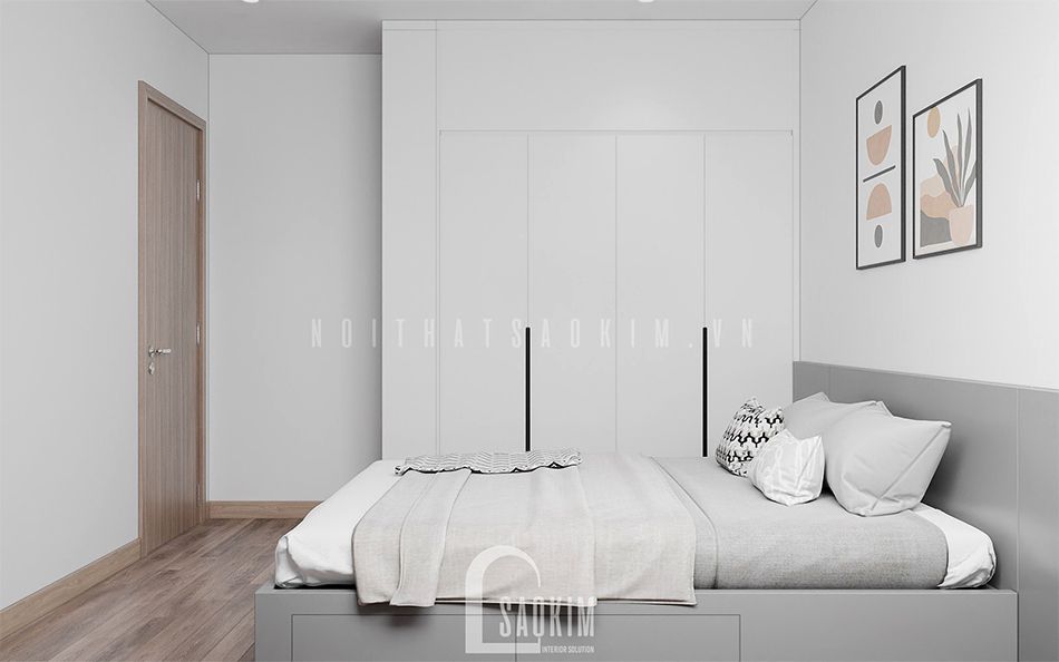 Thiết kế phòng ngủ 2 căn hộ theo phong cách hiện đại 92m2 chung cư Thiên Niên Kỷ (Ha Tay Millennium) gam màu xám