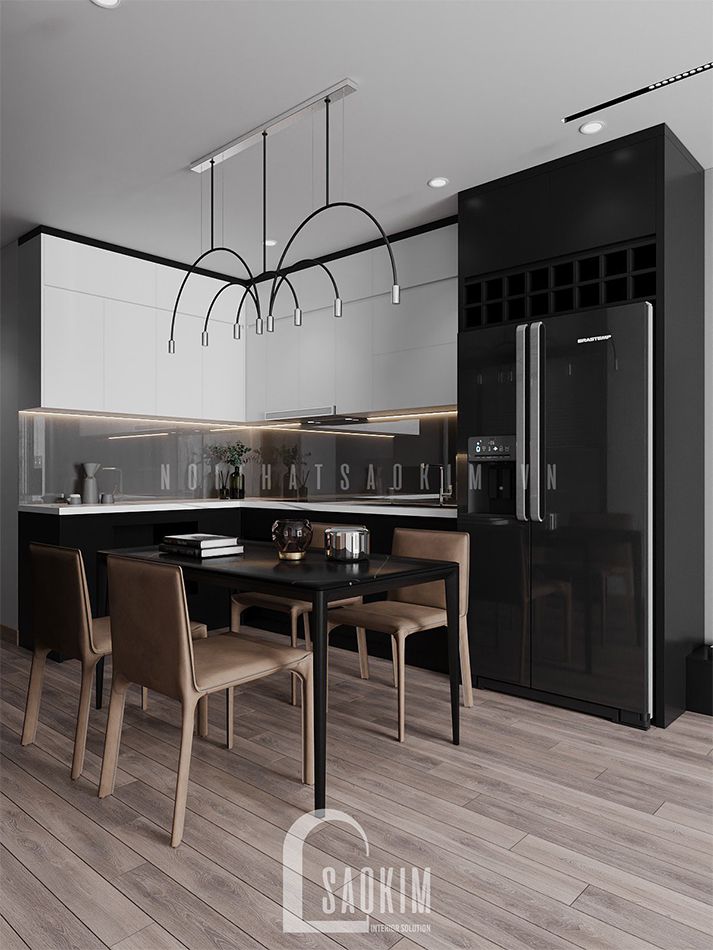 Thiết kế phòng bếp căn hộ phong cách hiện đại 92m2 Thiên Niên Kỷ (Ha Tay Millennium) gam màu xám