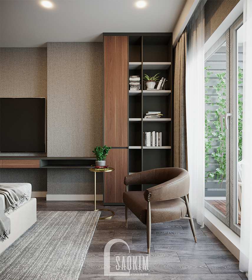 Không gian phòng ngủ 1 với góc nhỏ ban công xanh mát, tràn đầy sức sống