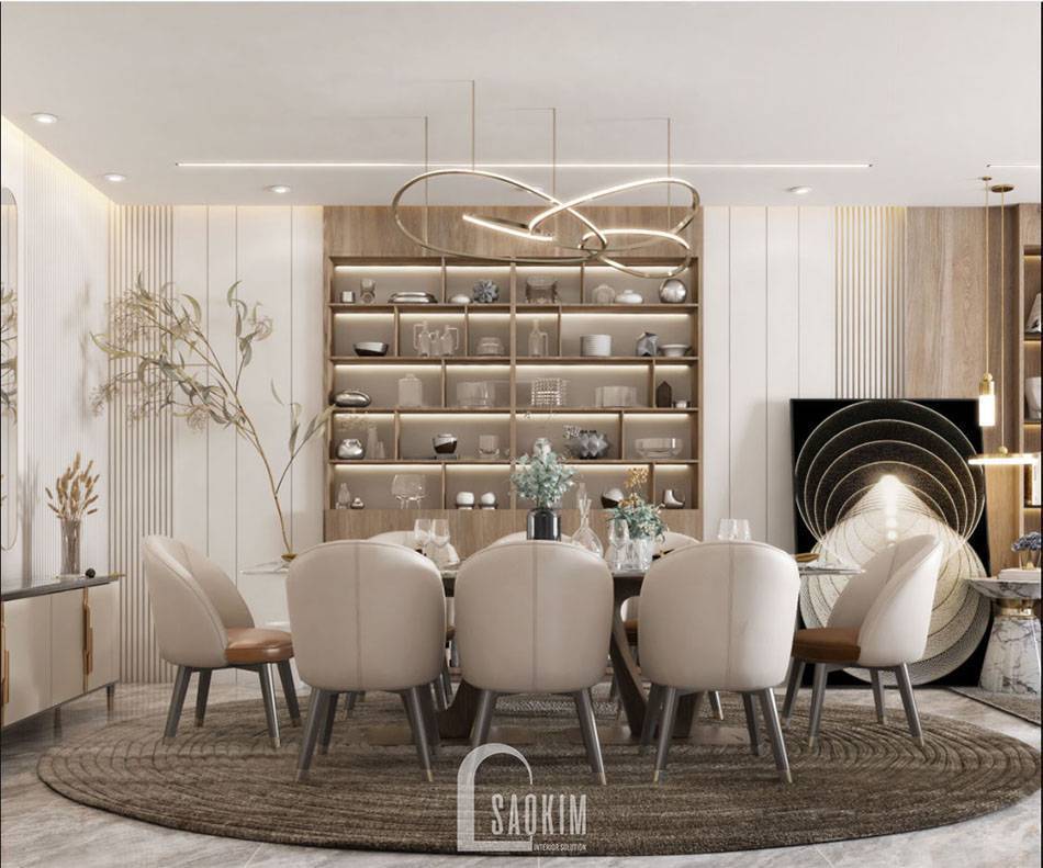 Mẫu thiết kế phòng ăn căn hộ 84m2 2 phòng ngủ chung cư The Zei