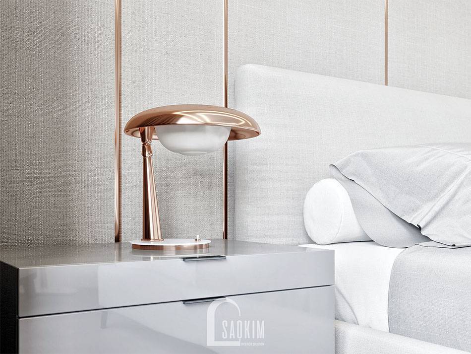 Phòng ngủ tối giản trang nhã với tông màu trắng, ghi