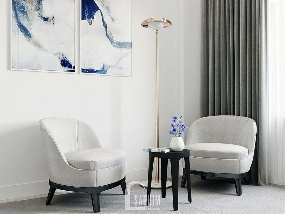 Góc thư giãn nhỏ trong không gian phòng ngủ mang đậm phong cách tối giản