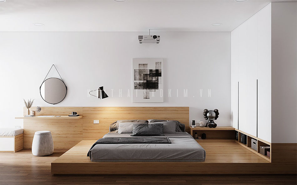 Thiết kế phòng ngủ master chung cư 75m2 Le Grand Jardin Sài Đồng mang phong cách Japandi