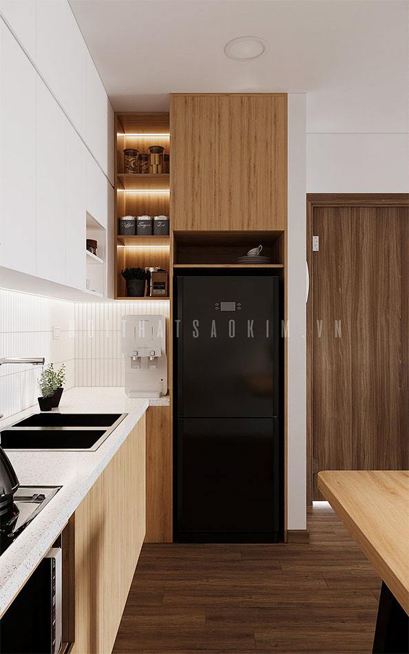 Căn bếp mang thiết kế đơn giản nhưng không kém phần tinh tế
