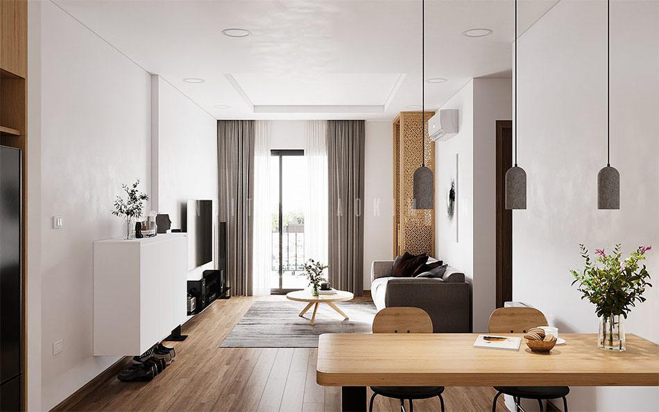 Điểm khác biệt của phong cách Japandi là vẻ đẹp mạnh mẽ đến từ mảng màu đen kết hợp ánh sáng tự nhiên