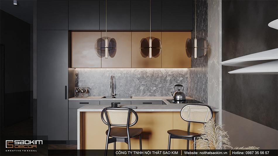 Thiết kế nội thất phòng bếp căn hộ 1 phòng ngủ Vinhomes Ocean Park