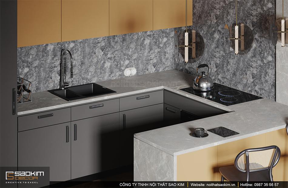 Thiết kế nội thất phòng bếp căn hộ Vinhomes Ocean Park