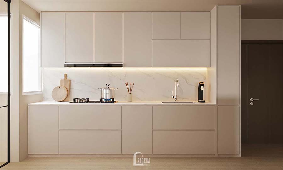 Thiết kế thi công phòng bếp căn hộ 3 ngủ vinhomes smart city phong cách Minimalist nhẹ nhàng, trong trẻo