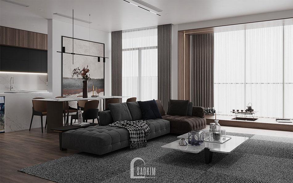 Thiết kế nội thất phòng ăn và bếp căn hộ 3 phòng ngủ The Zen Gamuda mang vẻ đẹp hiện đại, sang trọng