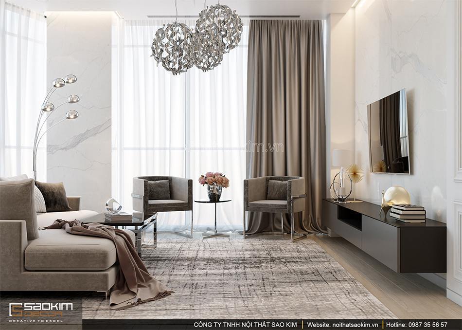 Thiết kế phòng khách căn hộ Sun Grand City 56m2