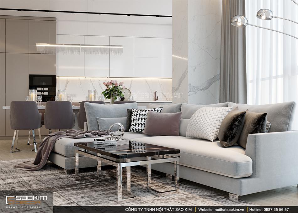 Thiết kế phòng khách căn hộ Sun Grand City 56m2