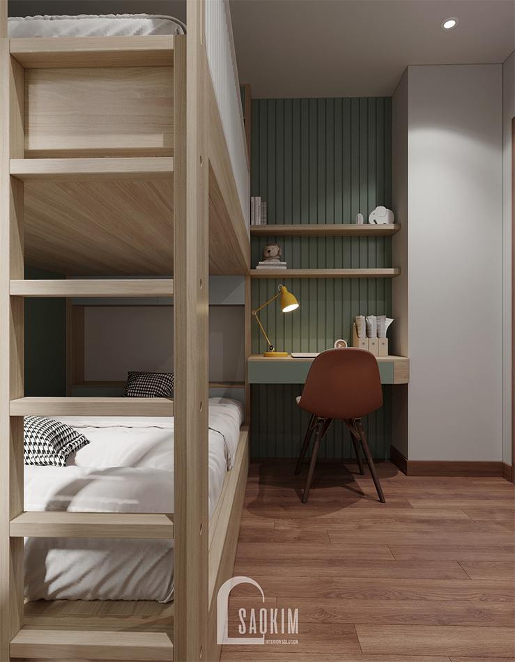 Thiết kế nội thất phòng ngủ chung cư cho bé với hệ giường tầng