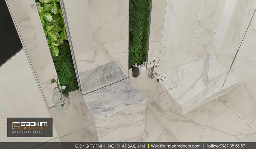 Thiết kế nội thất căn hộ nhỏ Time City với phòng tắm xanh mát, sang trọng