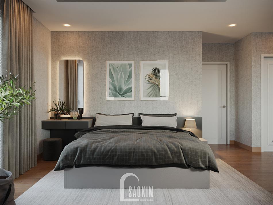 Thiết kế nội thất phòng ngủ master với gam màu ghi
