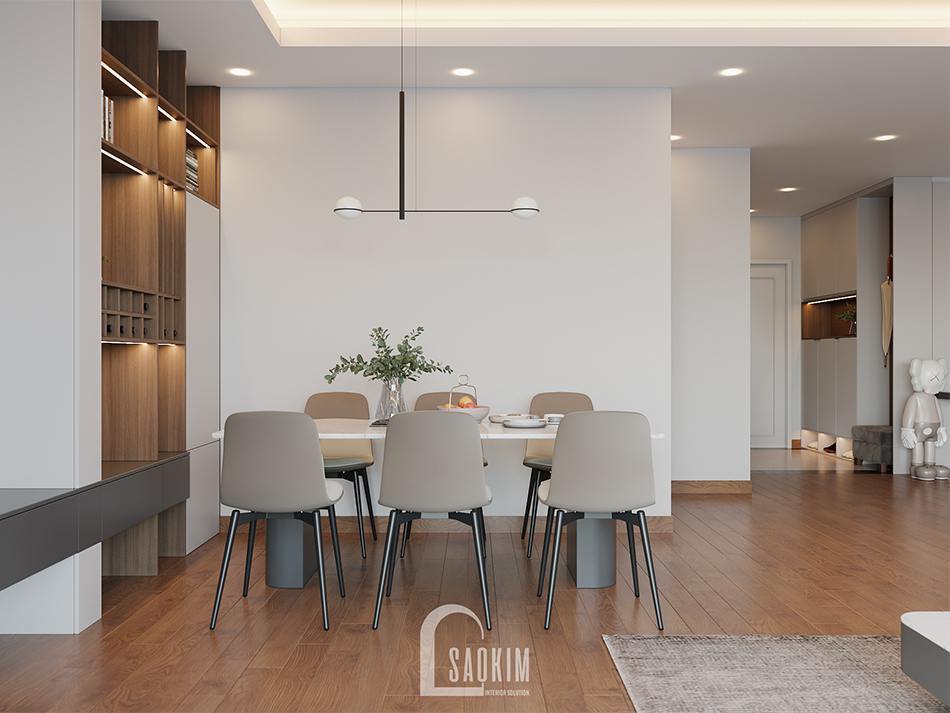 Phòng ăn căn hộ đặt trong không gian phòng khách