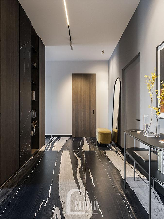 Mẫu thiết kế tiền sảnh chung cư 2 phòng ngủ 113m2 Yên Hoà Sunshine