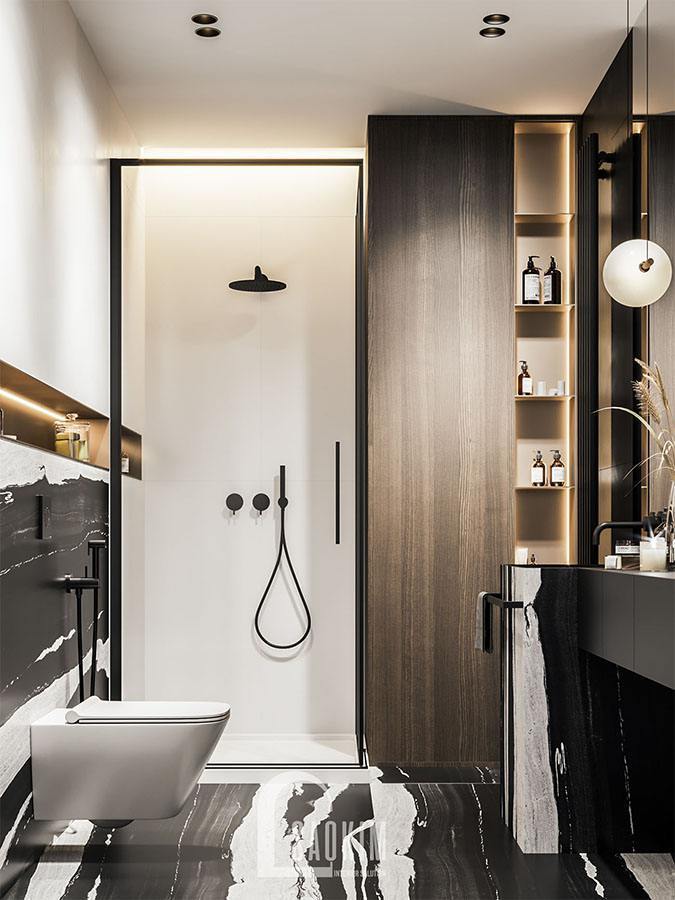 Mẫu thiết kế phòng tắm trong chung cư 2 phòng ngủ 113m2 Yên Hoà Sunshine