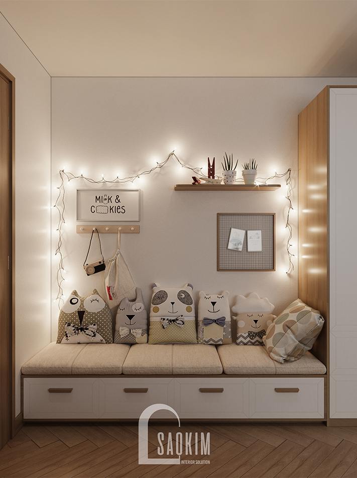Không gian vui chơi trong phòng ngủ của bé - thiết kế chung cư 90m2 bàn giao thô dự án Thiên Niên Kỷ (TSQ)