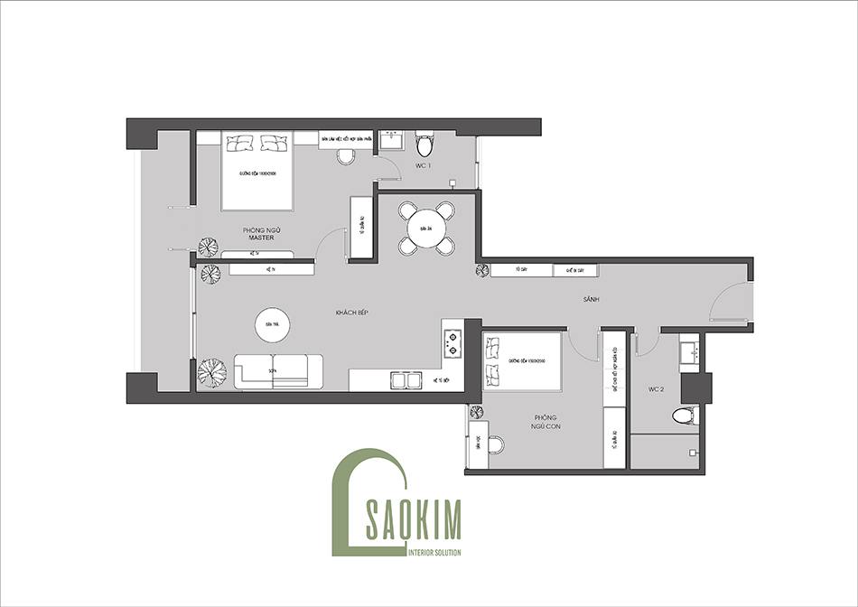 Mặt bằng thiết kế nội thất chung cư 90m2 bàn giao thô dự án Thiên Niên Kỷ (TSQ)