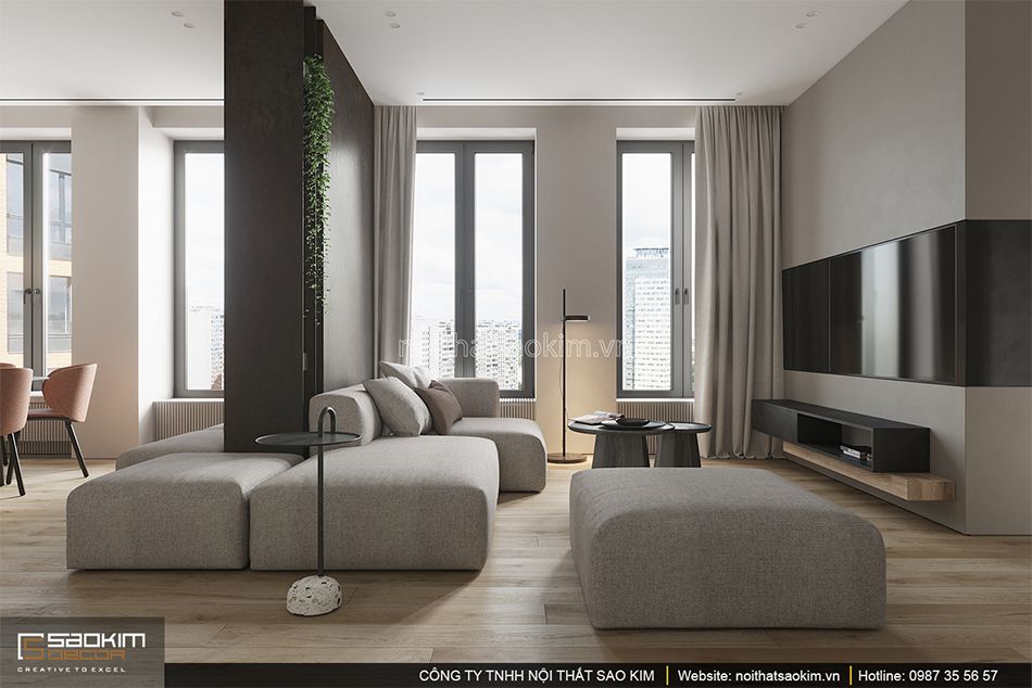 Thiết kế phòng khách chung cư 93m2 Indochina Plaza