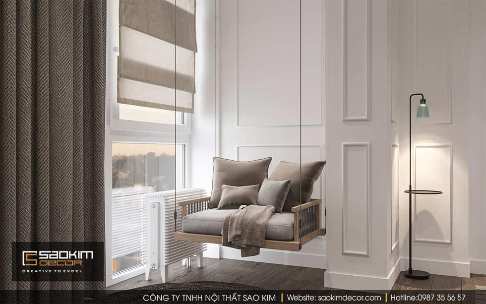 Thiết kế chung cư 91m2 Gold Tower với góc thư giãn nhỏ