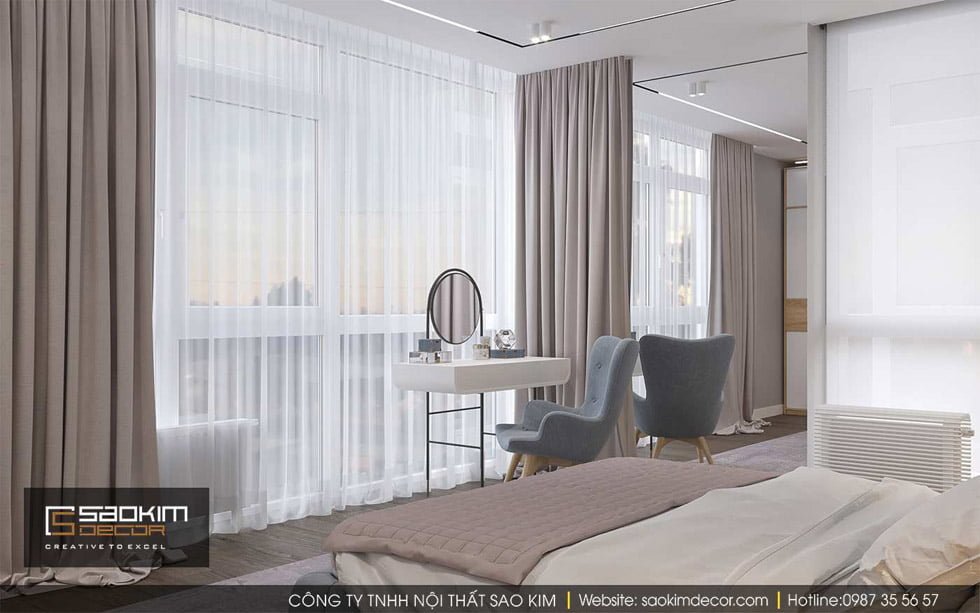 Thiết kế phòng ngủ master chung cư 90m2 Gold Tower Nguyễn Trãi