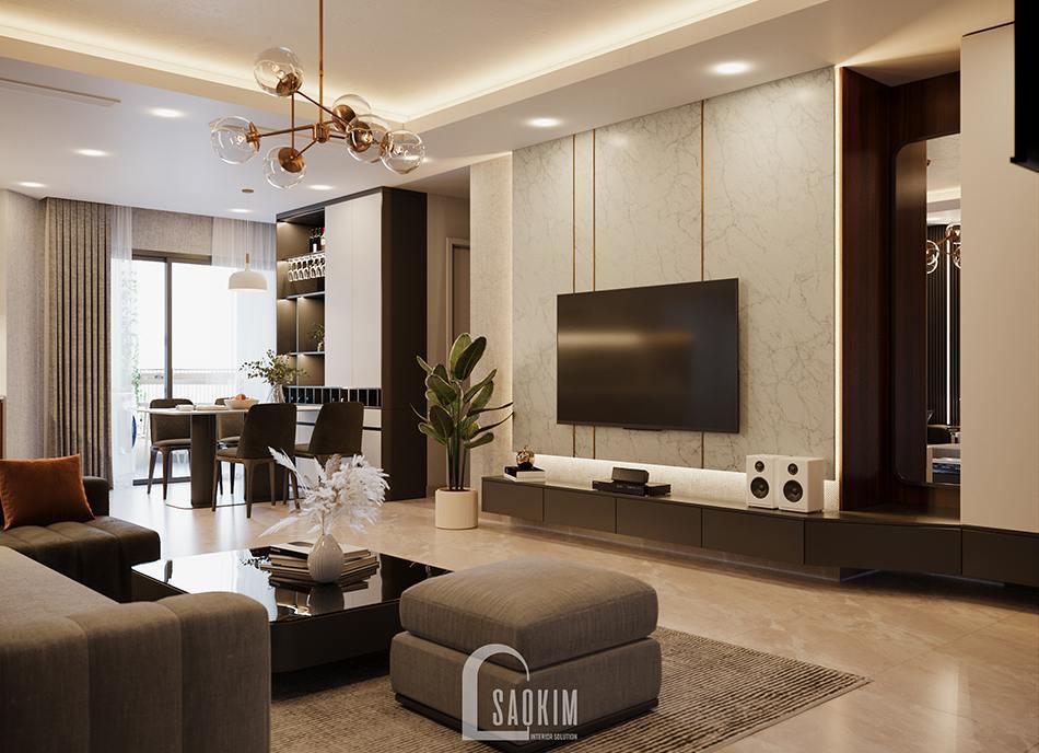 Không gian mở là lựa chọn số một cho thiết kế chung cư 96m2 hiện đại này