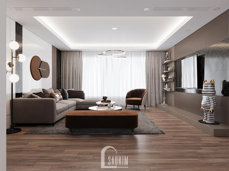 Thiết kế nội thất phòng khách chung cư phong cách hiện đại Huyndai Hillstate mang vẻ đẹp cuốn hút