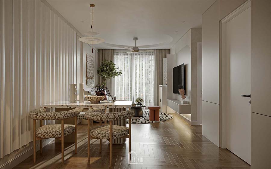 Thiết kế phòng ăn chung cư phong cách Scandinavian Farmhouse dự án Feliz Homes