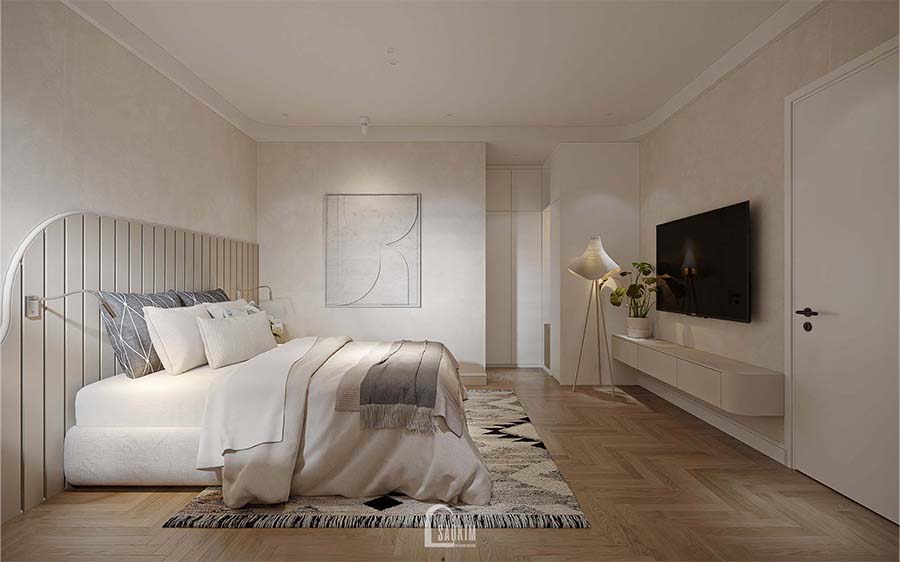 Thiết kế phòng ngủ master chung cư phong cách Scandinavian Farmhouse dự án Feliz Homes