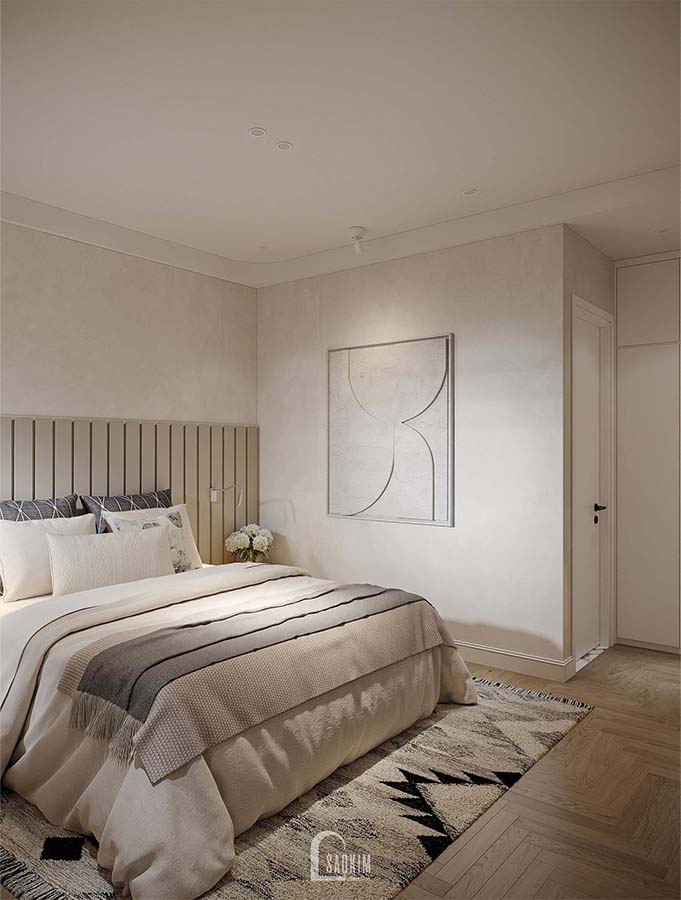 Thiết kế phòng ngủ master chung cư phong cách Scandinavian Farmhouse dự án Feliz Homes