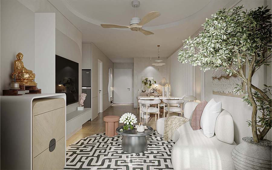 Thiết kế phòng khách chung cư phong cách Scandinavian Farmhouse dự án Feliz Homes