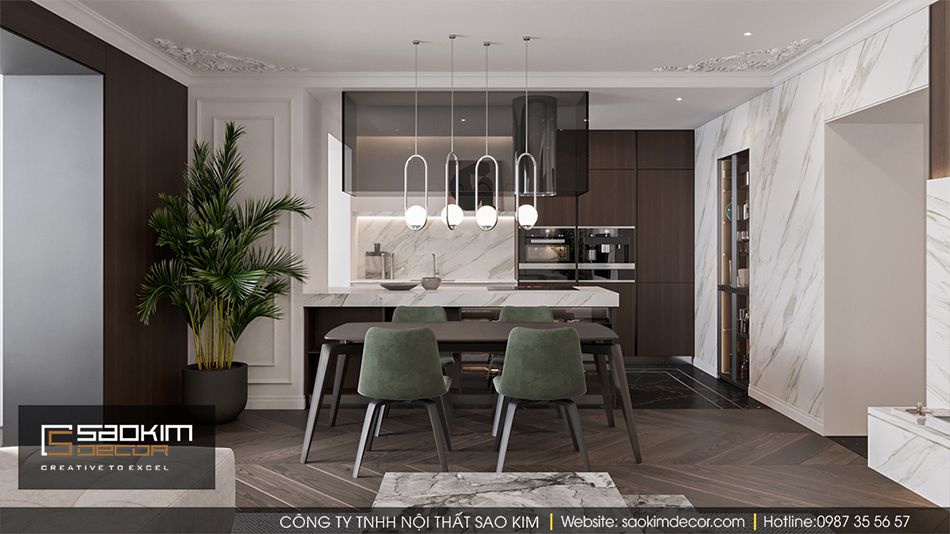 Thiết kế nội thất bàn ăn và bếp chung cư Vinhome Ocean Park