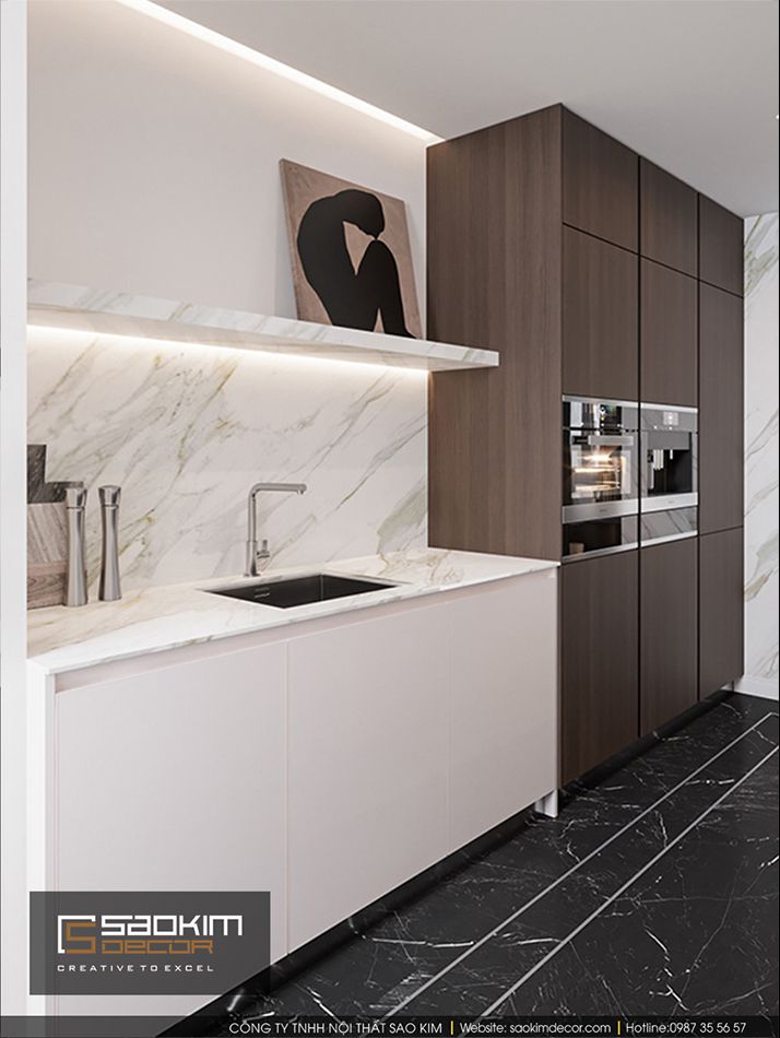 Thiết kế nội thất bàn ăn và bếp căn hộ Vinhome Ocean Park