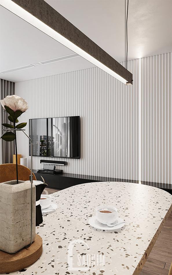 Bàn ăn chất liệu đá được sử dụng