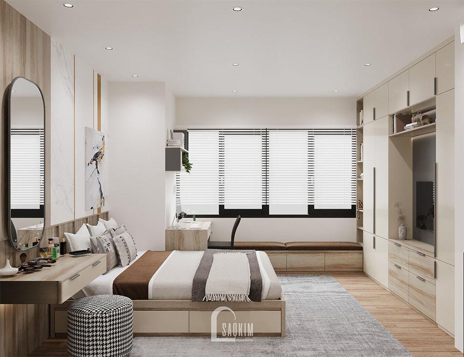 Nhờ cách lựa chọn, bố trí nội thất mà phòng ngủ luôn rộng thoáng