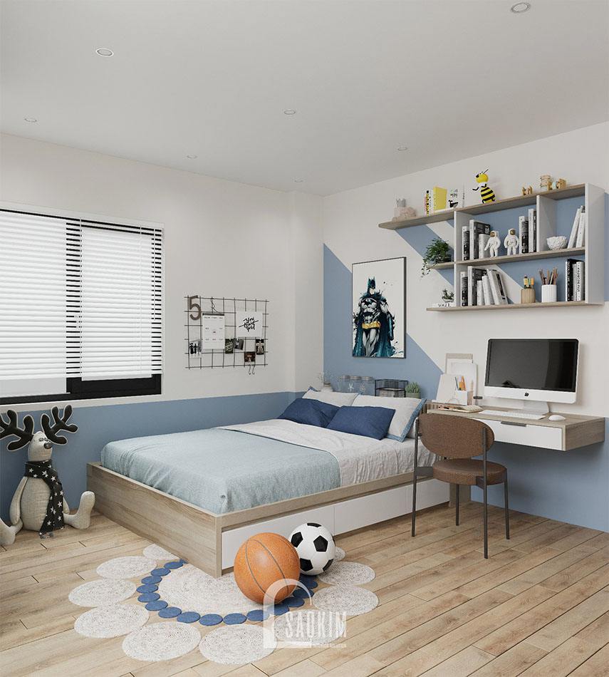 Mảng sơn tường sáng tạo mang đến điểm nhấn mới mẻ cho thiết kế phòng ngủ bé trai