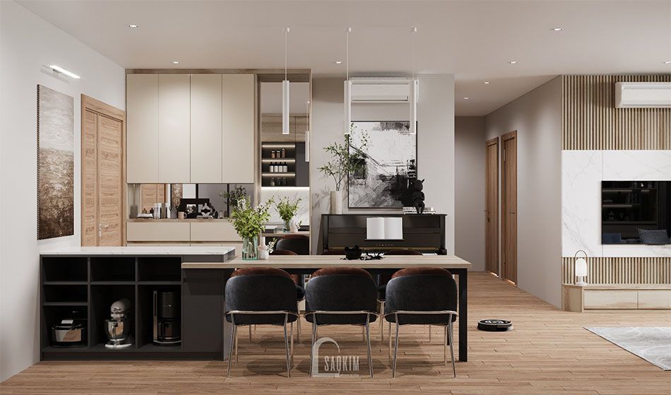 Thiết kế nội thất phòng ăn chung cư phòng cách hiện đại