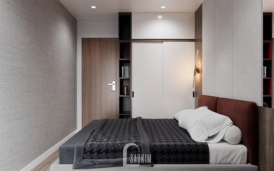 Thiết kế nội thất phòng ngủ master chung cư 85m2 Moon Tower Tây Hồ Residence theo phong cách hiện đại